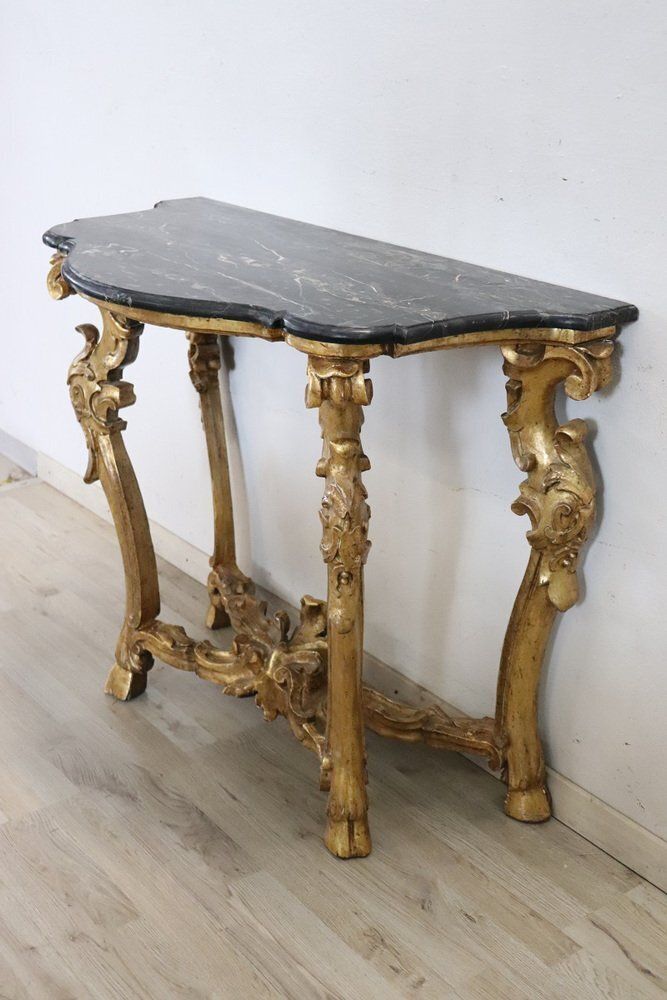 Antique Carved And Gilded Wood Console Table With Marble Top, 18th Century photo Furniture