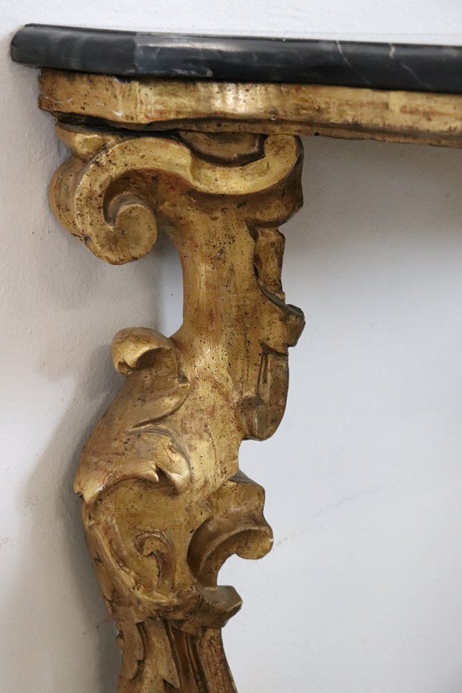 photo for sale Antique Carved And Gilded Wood Console Table With Marble Top, 18th Century