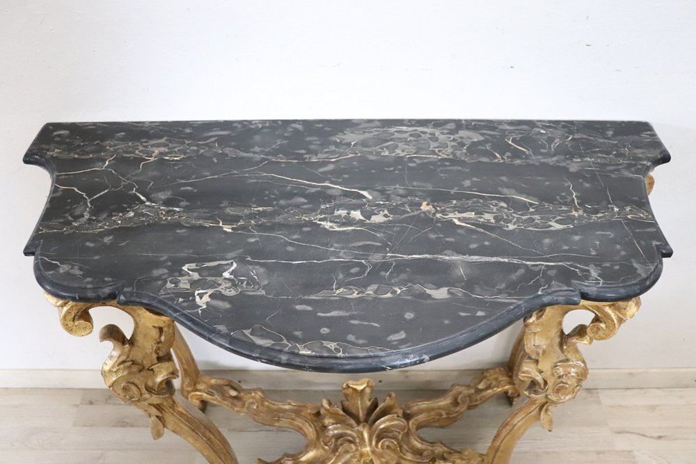 photo vinterior Antique Carved And Gilded Wood Console Table With Marble Top, 18th Century