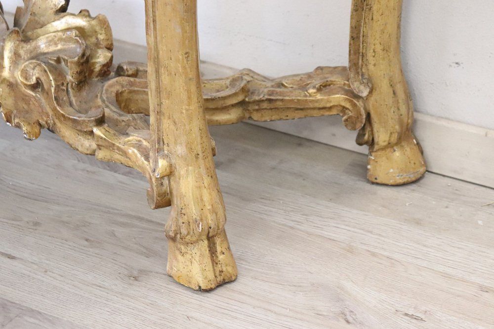 photo buy Antique Carved And Gilded Wood Console Table With Marble Top, 18th Century