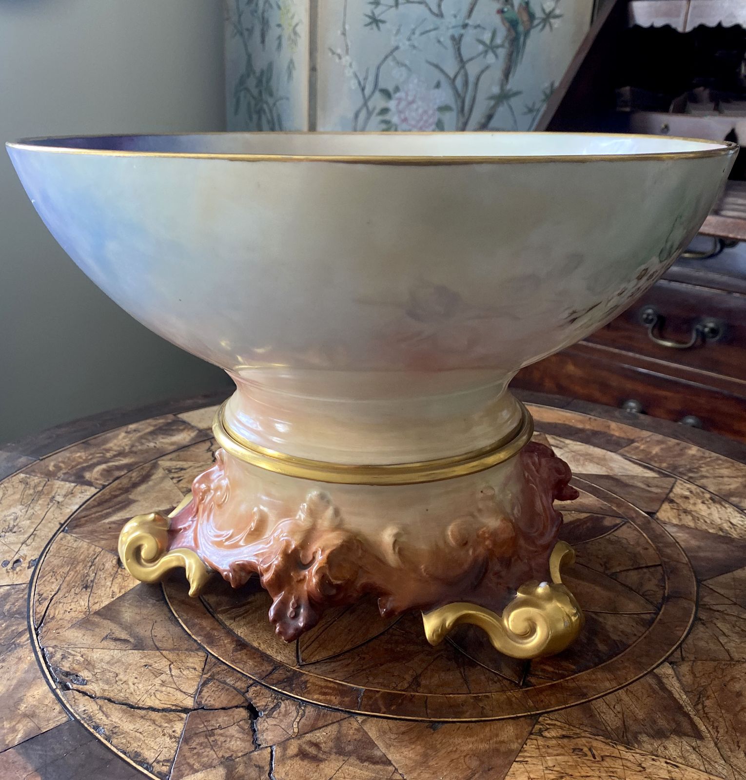 Magnificent Hand Painted, Artist Signed, Blackberries And Wild Roses, T&V Limoges French Punchbowl, 13” And Plateau photo buy