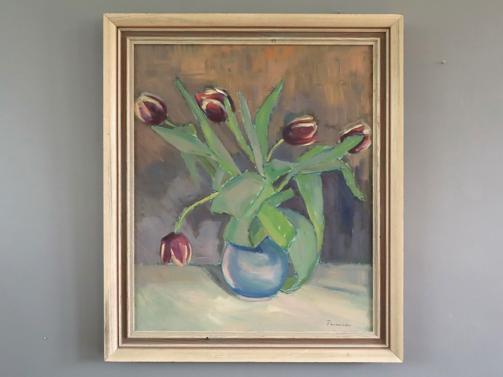 Tulips In A Blue Vase Oil Painting