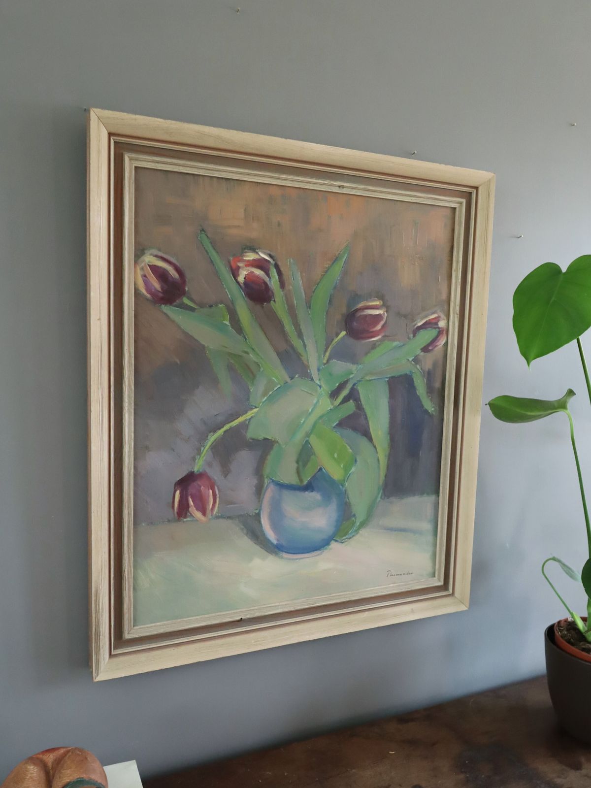Tulips In A Blue Vase Oil Painting photo Art