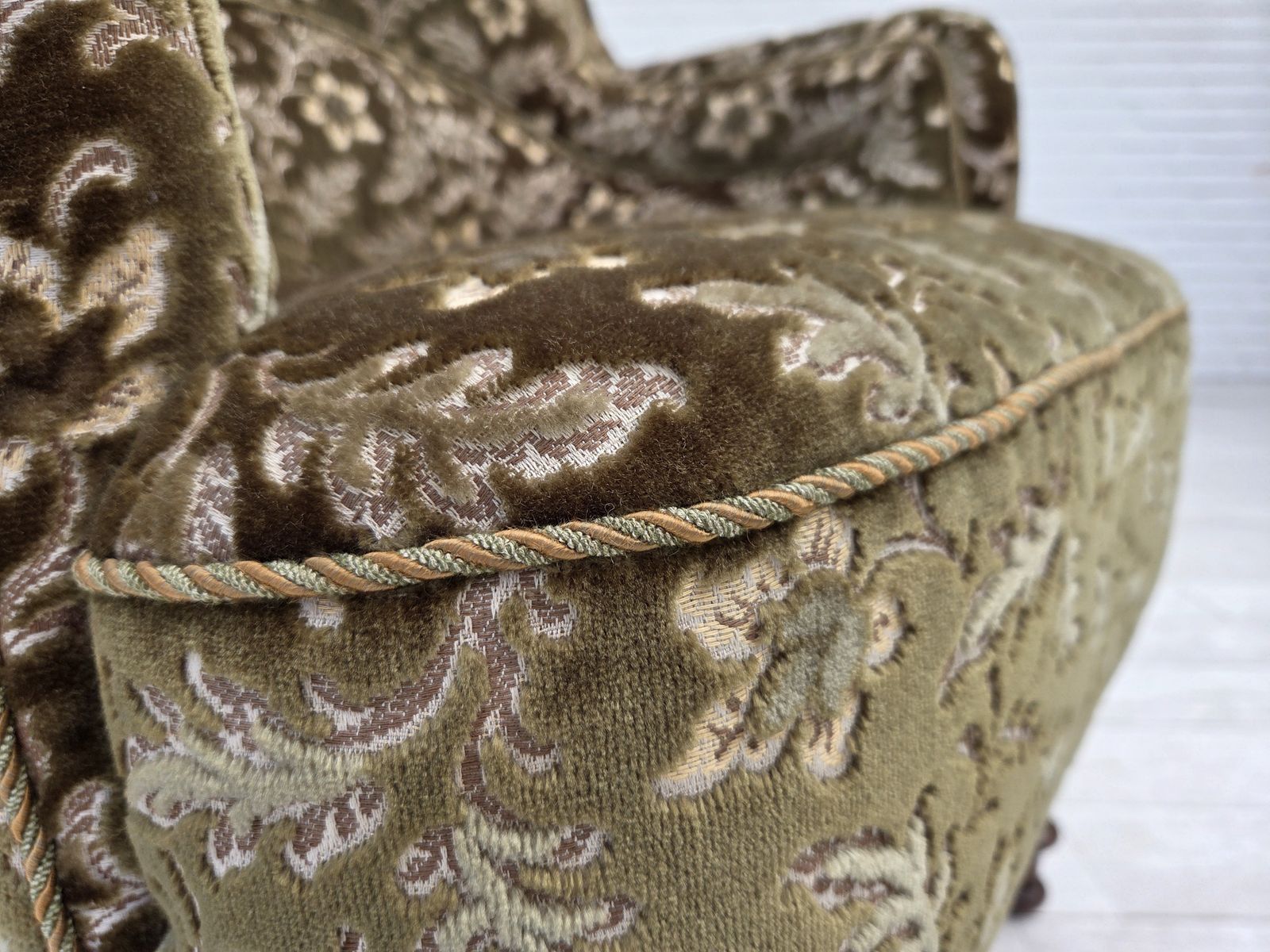 1950s, Danish Armchair, Green Furniture Velour, Ash Wood Legs. photo buy