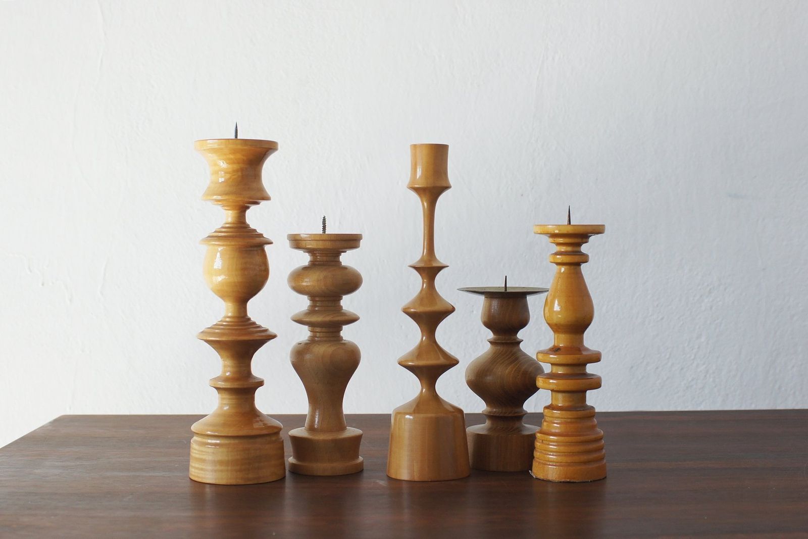 Scandinavian Wooden Candleholders, Set Of 5