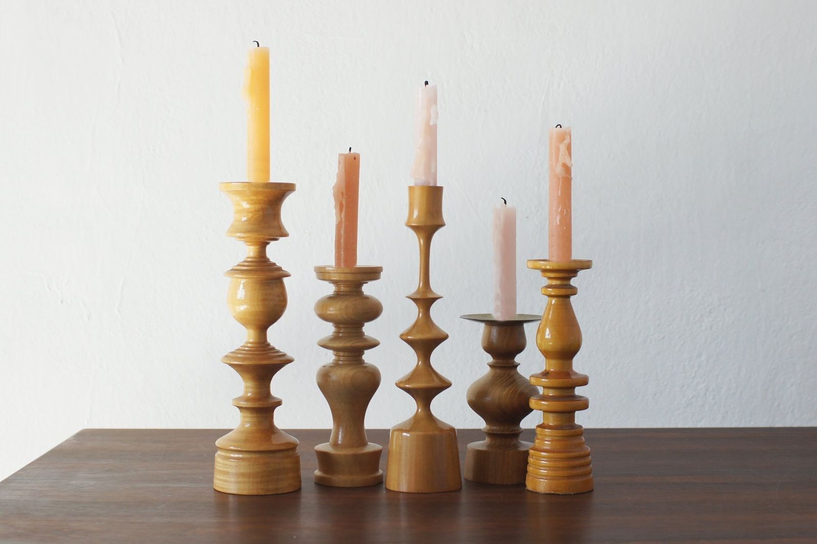 Scandinavian Wooden Candleholders, Set Of 5 photo for sale