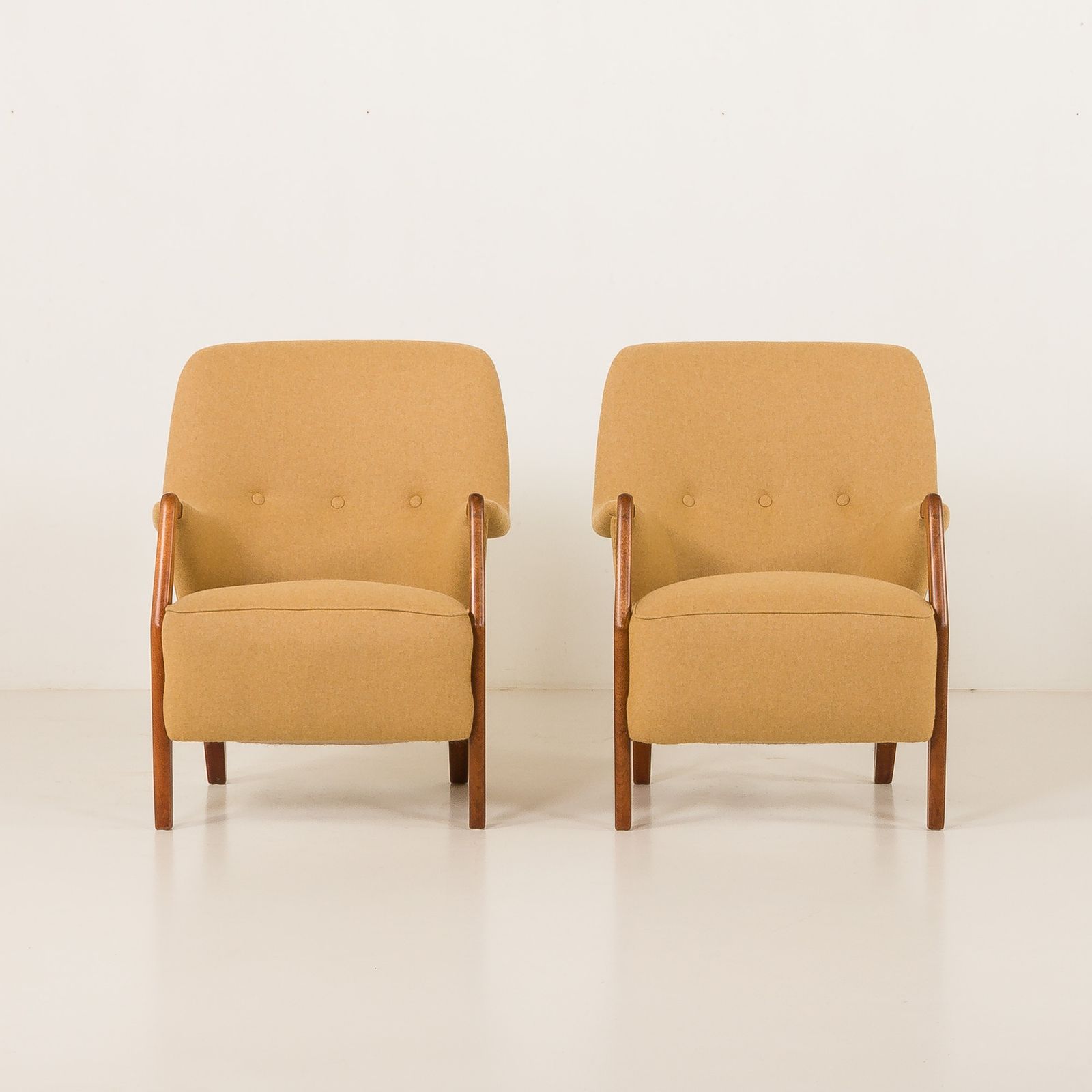 Scandinavian Mid Century Lounge Chairs In Teak And Wool, Set Of 2, 1960s photo for sale