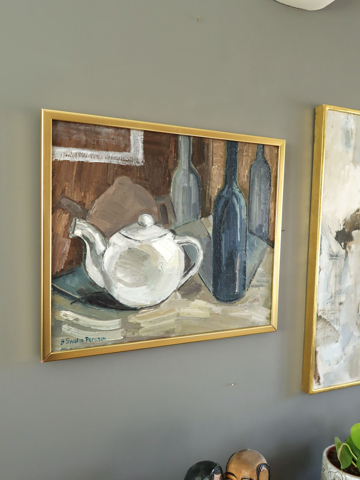 Teapot & Bottles Oil Painting, Mid 20th Century photo 534.0