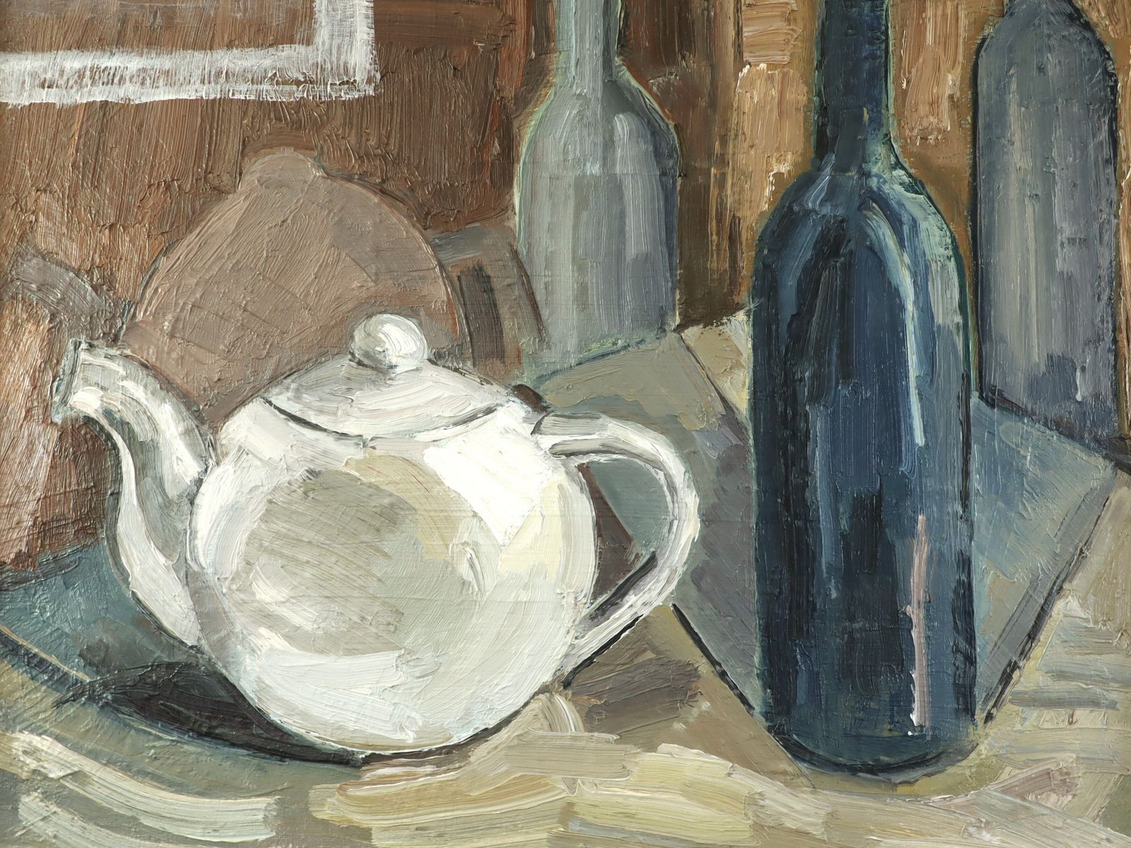 photo for sale Teapot & Bottles Oil Painting, Mid 20th Century