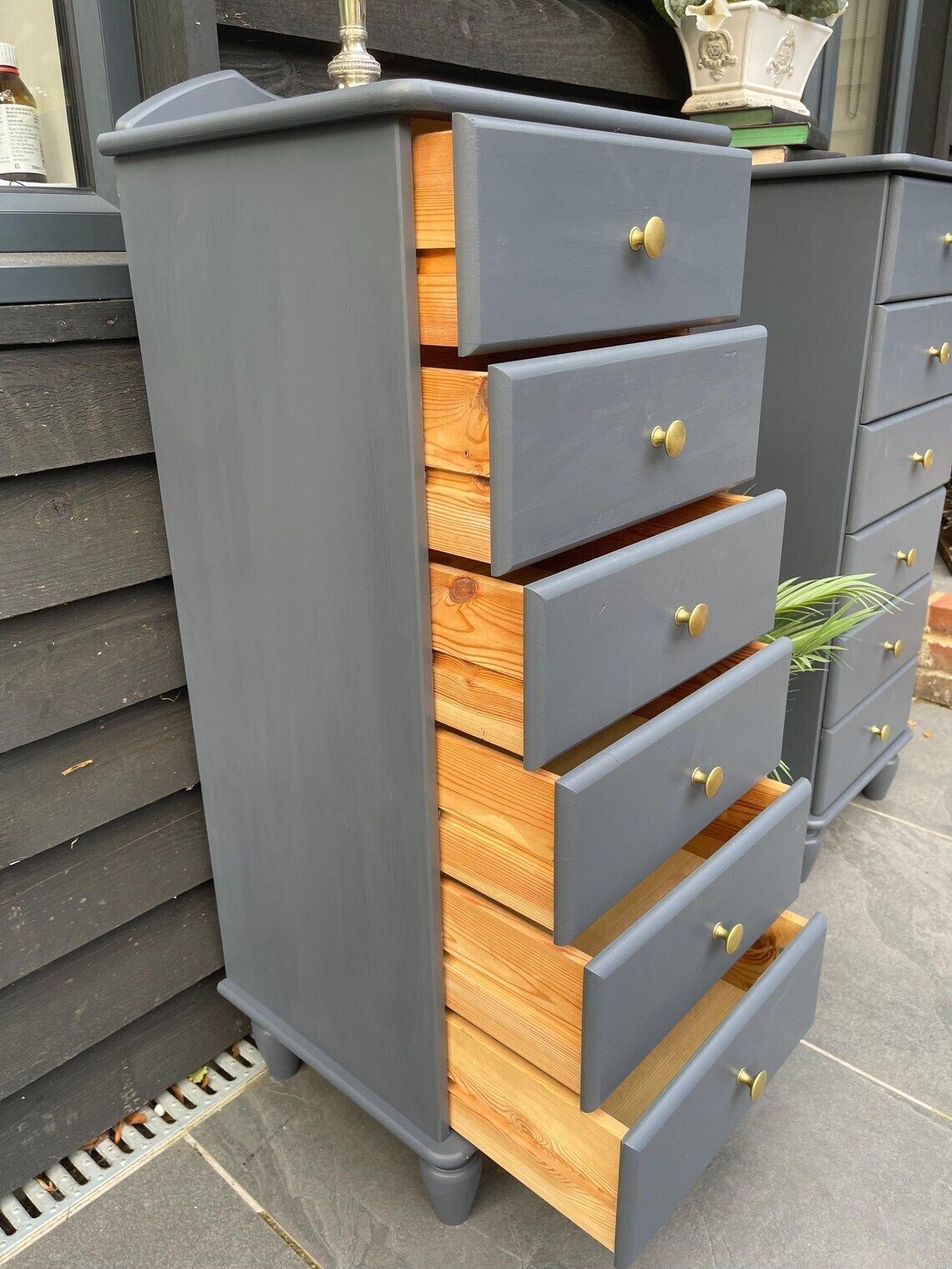 Pair Of Tall Slim Drawers 105cm High X 43cm Wide In Charcoal Grey photo furniture