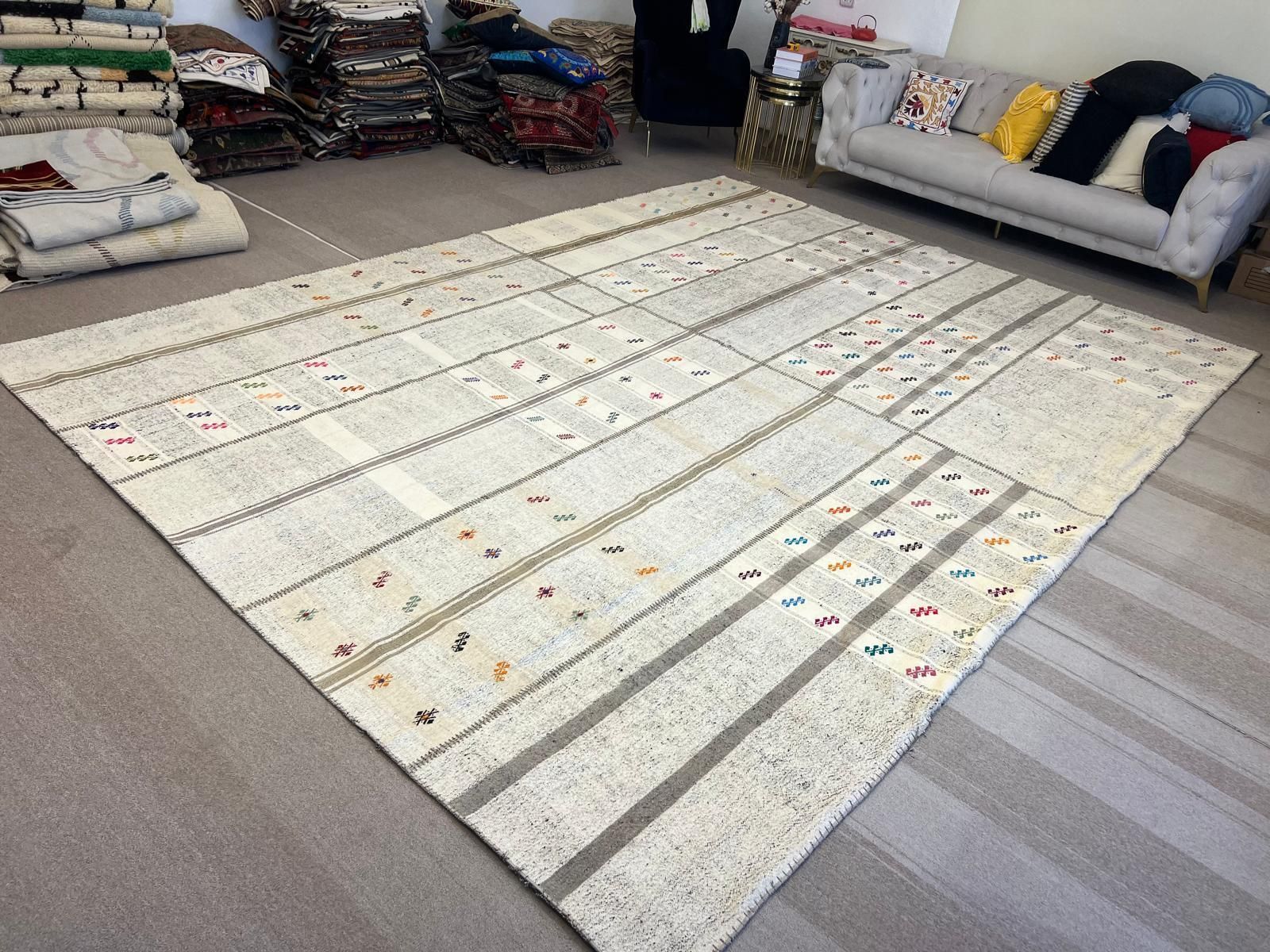 10.4x14 Ft Maritime Cotton Mediterranean Kilim Carpet
