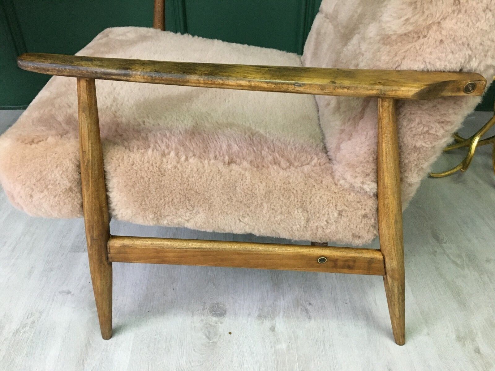 Vintage  Brown Fluffy Furry Sheepskin Bentwood Armchair Chair photo Furniture