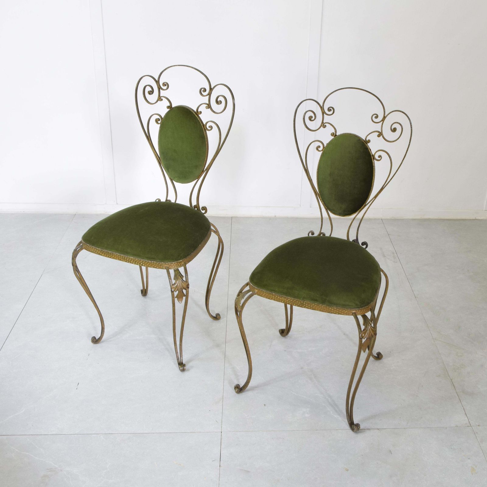 Pier Luigi Colli Set Of Two Chairs In Wrought Iron And Velvet 1950s photo for sale