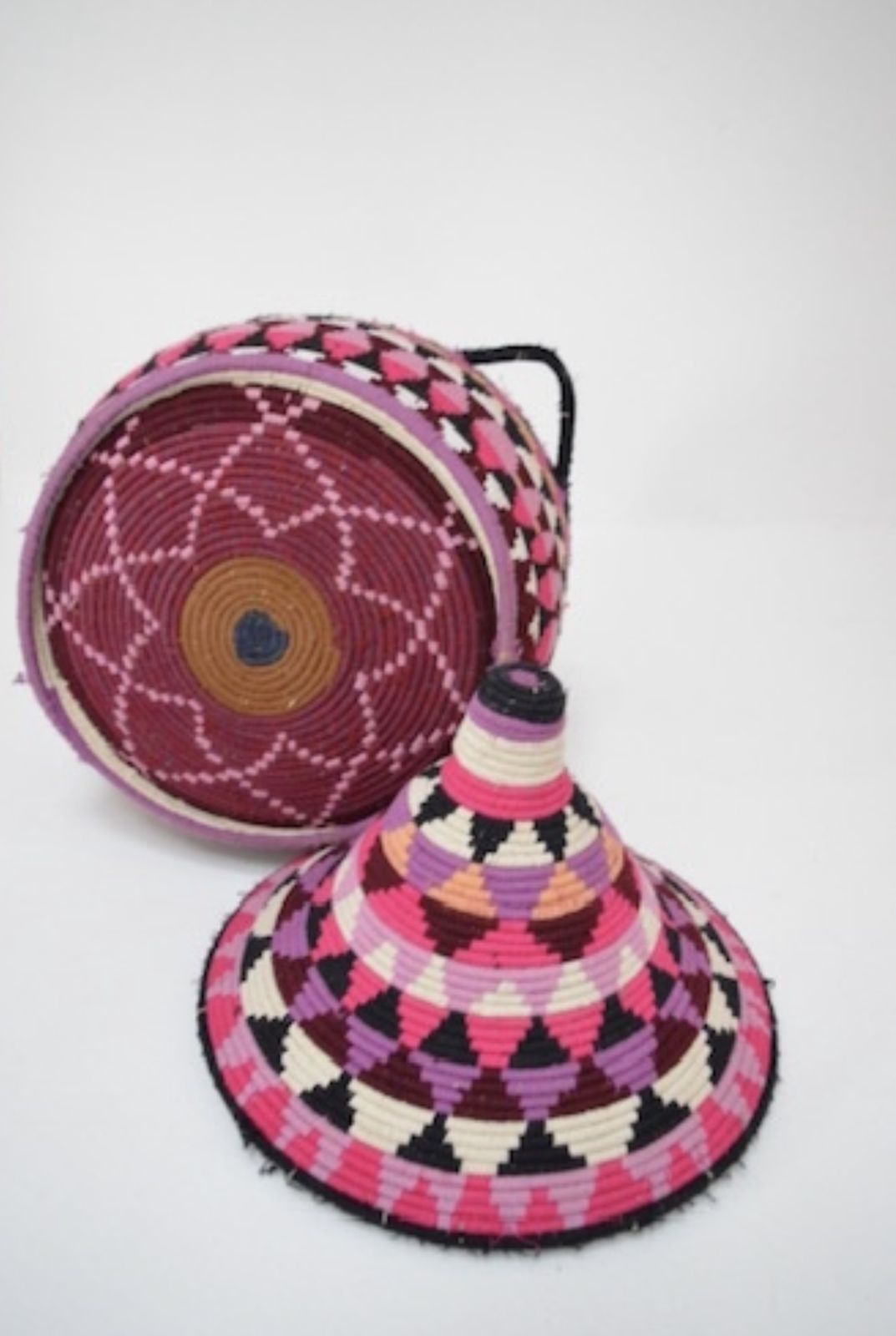 Vintage Berber Basket Handwoven Moroccan Lidded Container photo vinterior