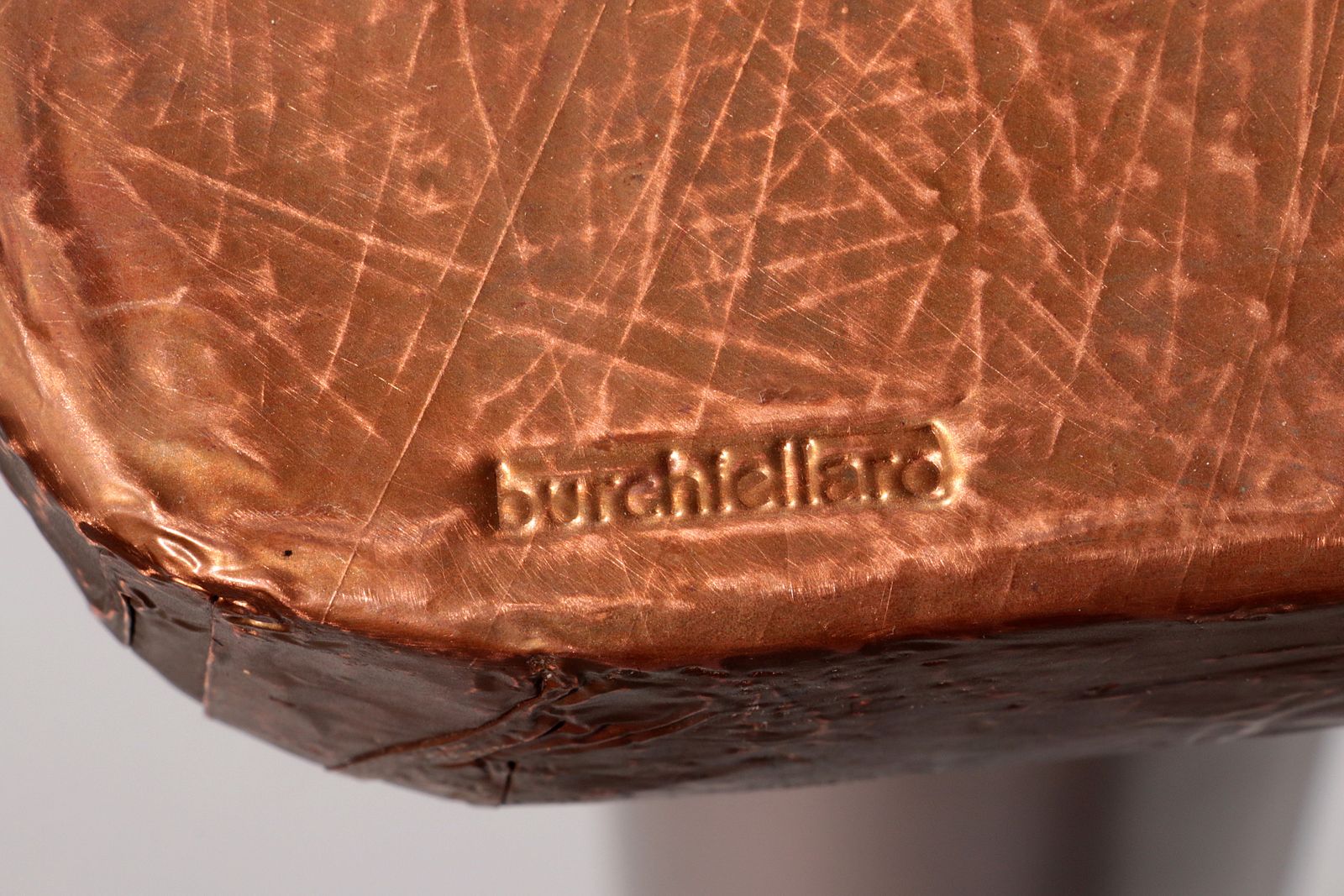 photo furniture Lorenzo Burchiellaro, Side Table, Copper And Stained Beechwood, Italy, 1960s.