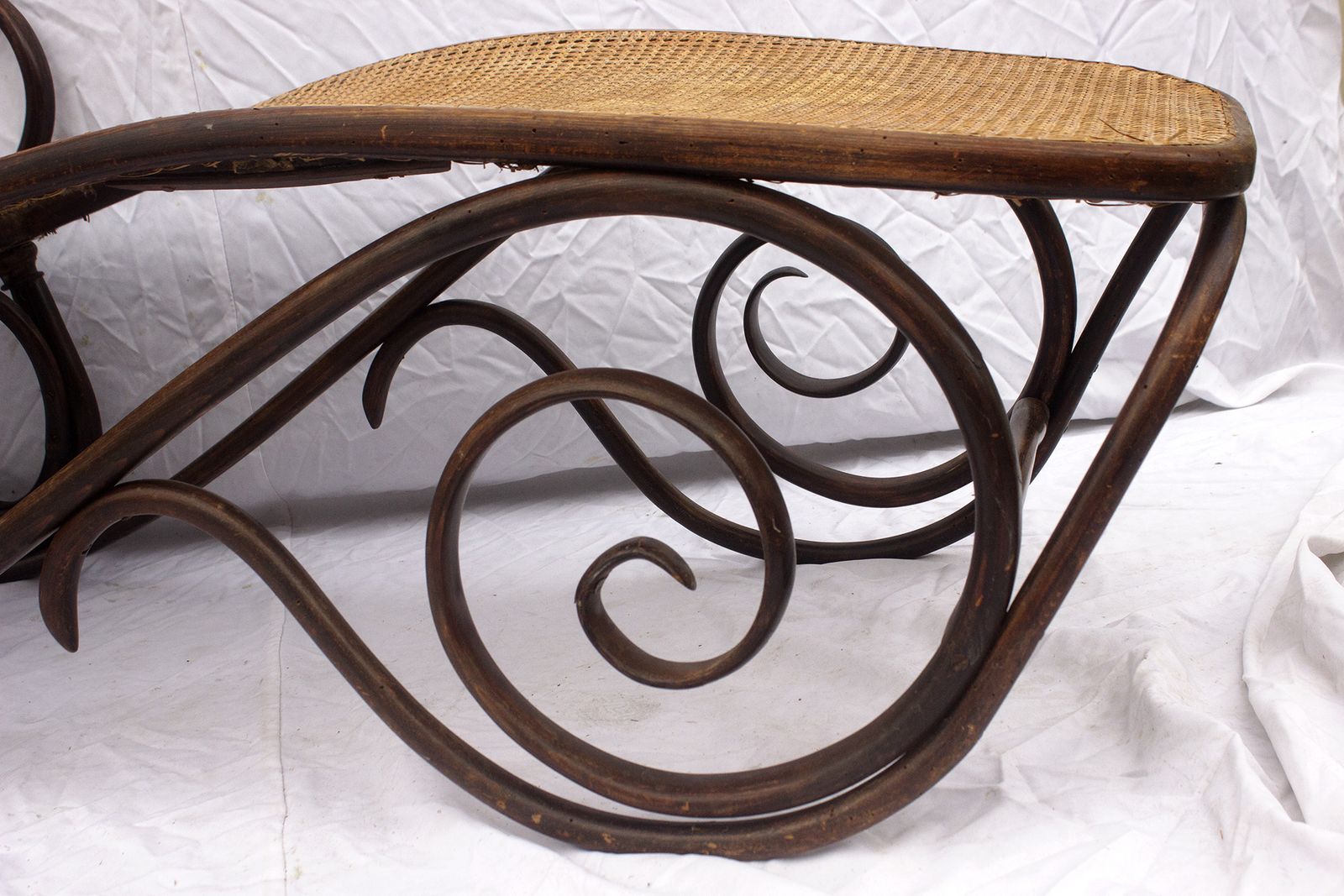 Furniture Antique Thonet Bentwood Reclining Daybed, Vienna Ca. 1900 – Adjustable Beechwood Lounge With Wicker Seat photo