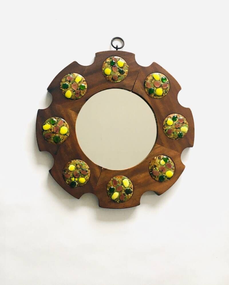 Arts Crafted Wheel Mirror By J. Capo Esmaltes, Spain 1960's photo furniture