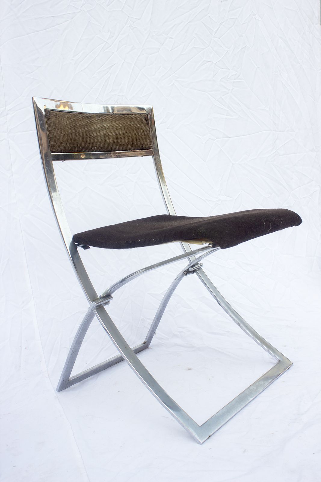 Stylish Pair Of 1970s Marcello Cuneo Luisa Folding Chairs – Italian Chrome With Luxe Brown Velvet
