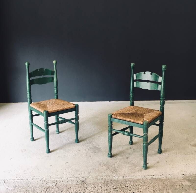 Austrian Alps Rustic Design Green Side Chairs, Austria 1950's photo 600.0