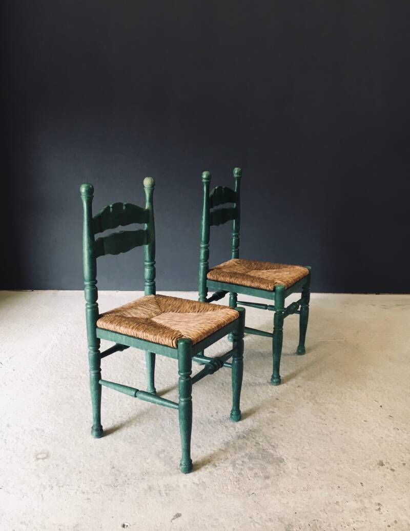 Austrian Alps Rustic Design Green Side Chairs, Austria 1950's photo vinterior
