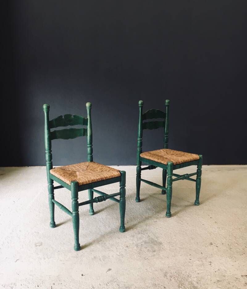 Austrian Alps Rustic Design Green Side Chairs, Austria 1950's photo vintage