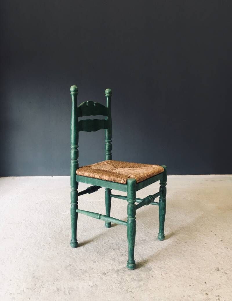600.0 Austrian Alps Rustic Design Green Side Chairs, Austria 1950's photo