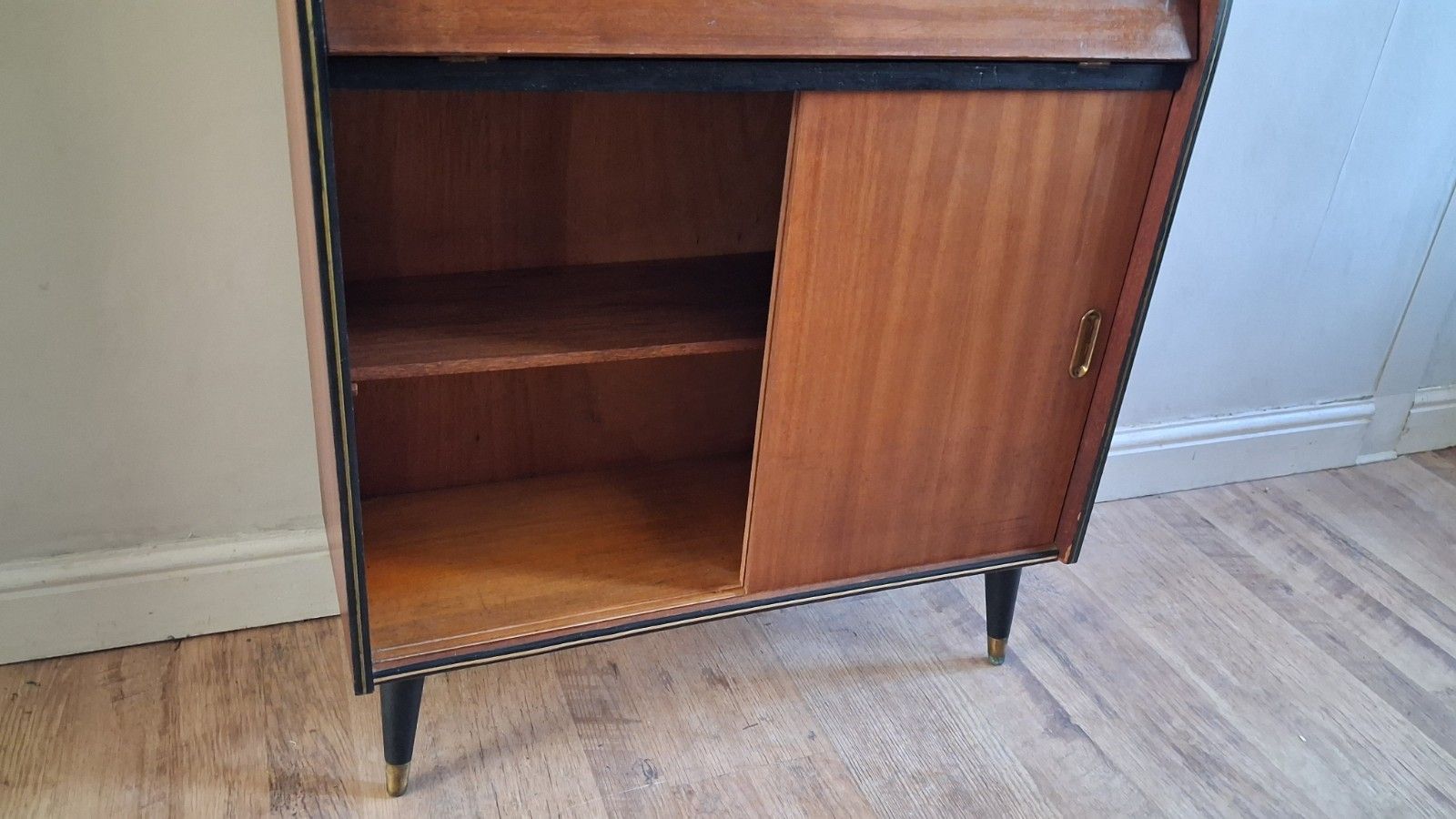 245.0 1960's Danish Mid Century Teak Drop Leaf Writing Bureau /Desk photo