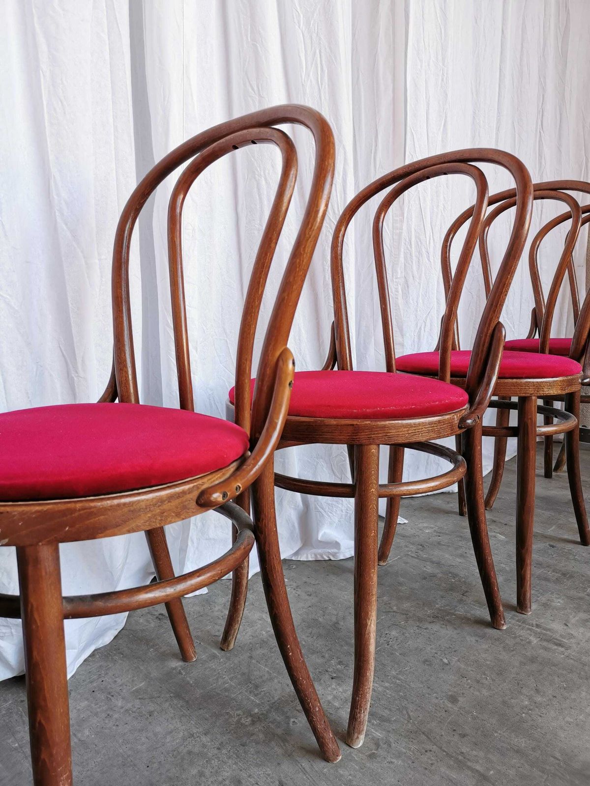 photo for sale 1 Of 20 Vintage Bentwood Dining Chairs Set: 1970s Thonet Style, Red Upholstery