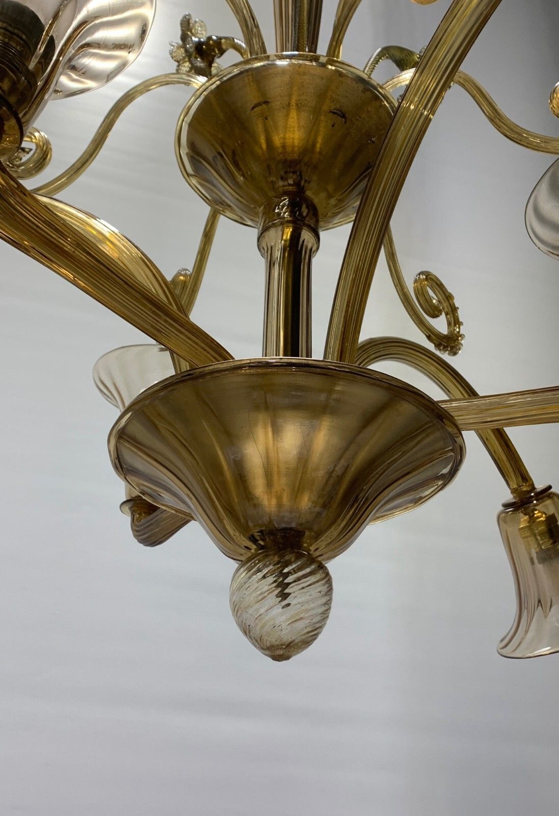Vintage Amber Murano Glass Chandelier Attributed To Seguso Company photo Lighting