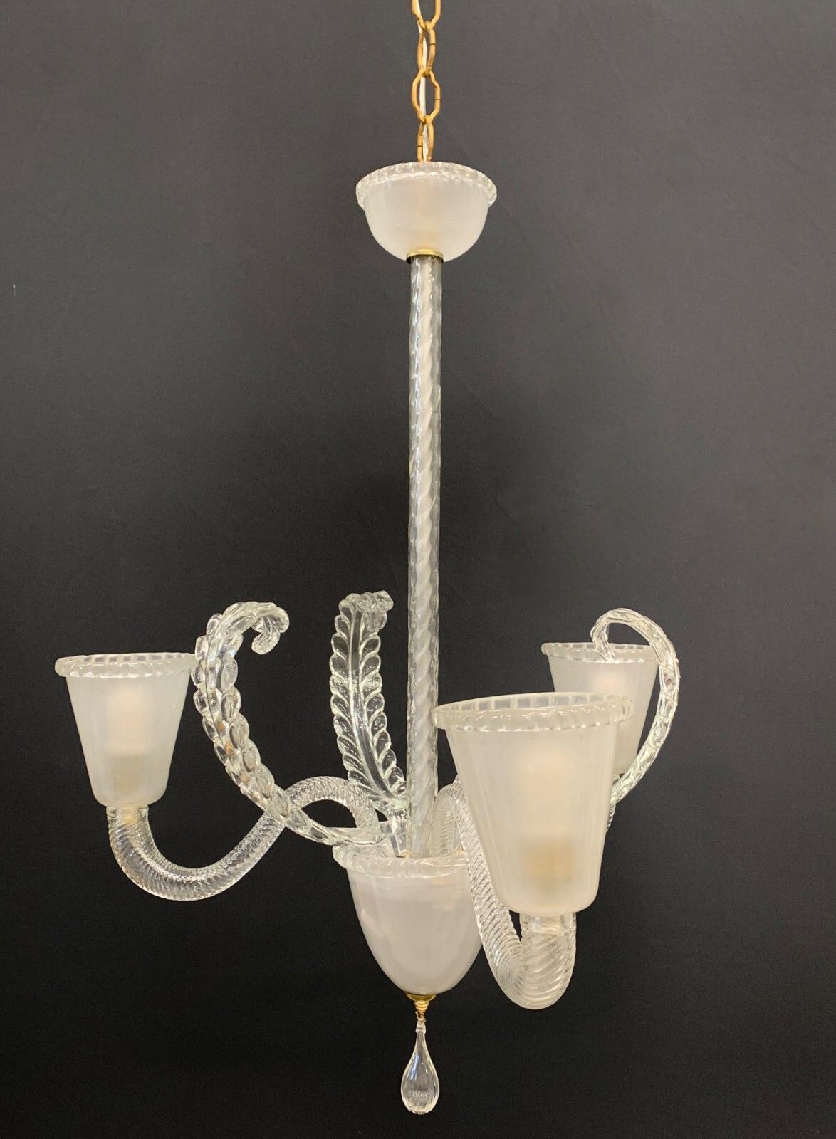 Barovier Sandblasted Clear 3 Arm Murano Glass Chandelier photo for sale