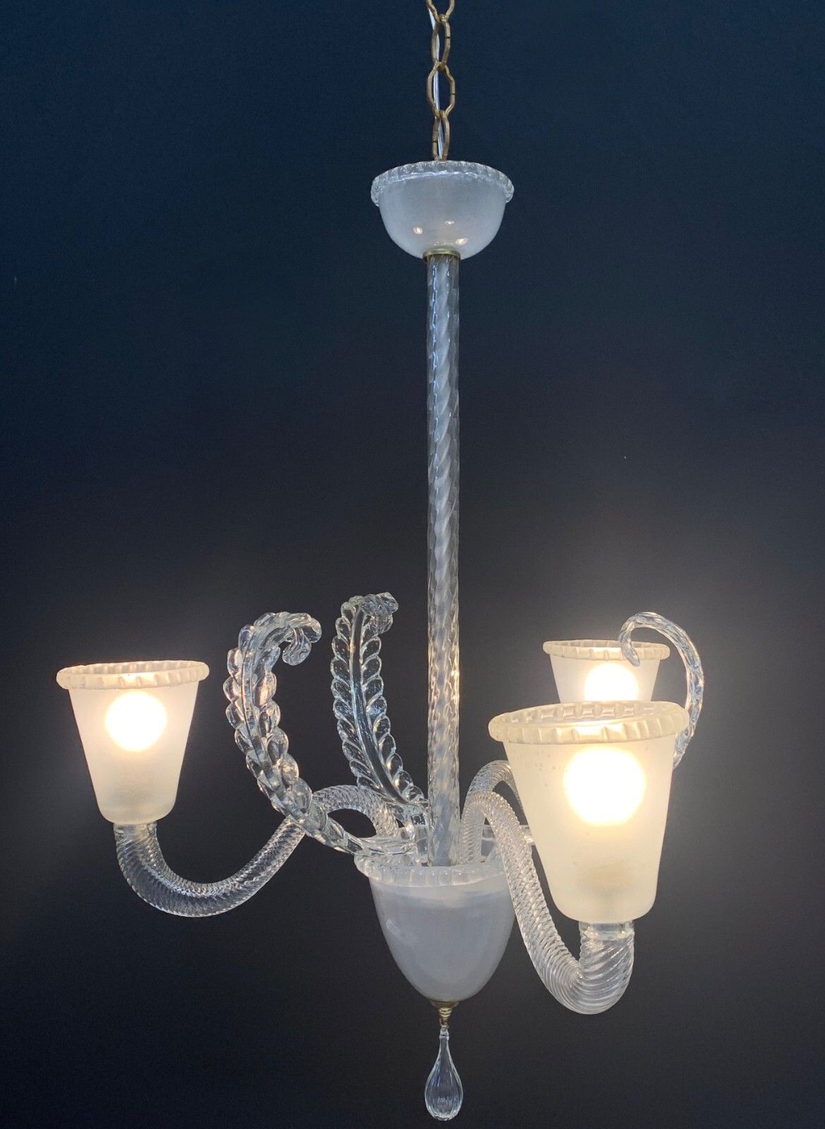 Barovier Sandblasted Clear 3 Arm Murano Glass Chandelier photo Lighting