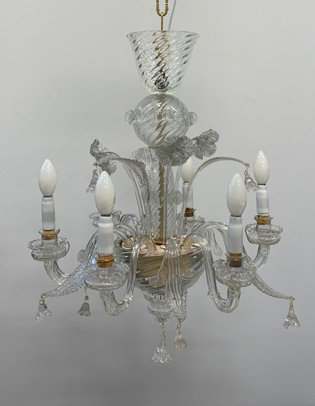 Restored Chandelier Attributed To Seguso 1940 6 Lights Glass Candles