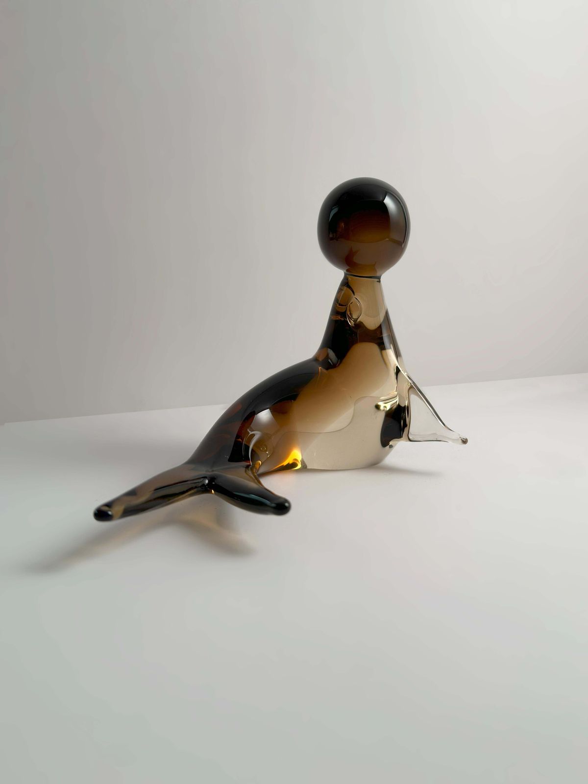 photo furniture Murano Smoked Sommerso Glass Seal Sculpture, V. Nason, Italy  1970s