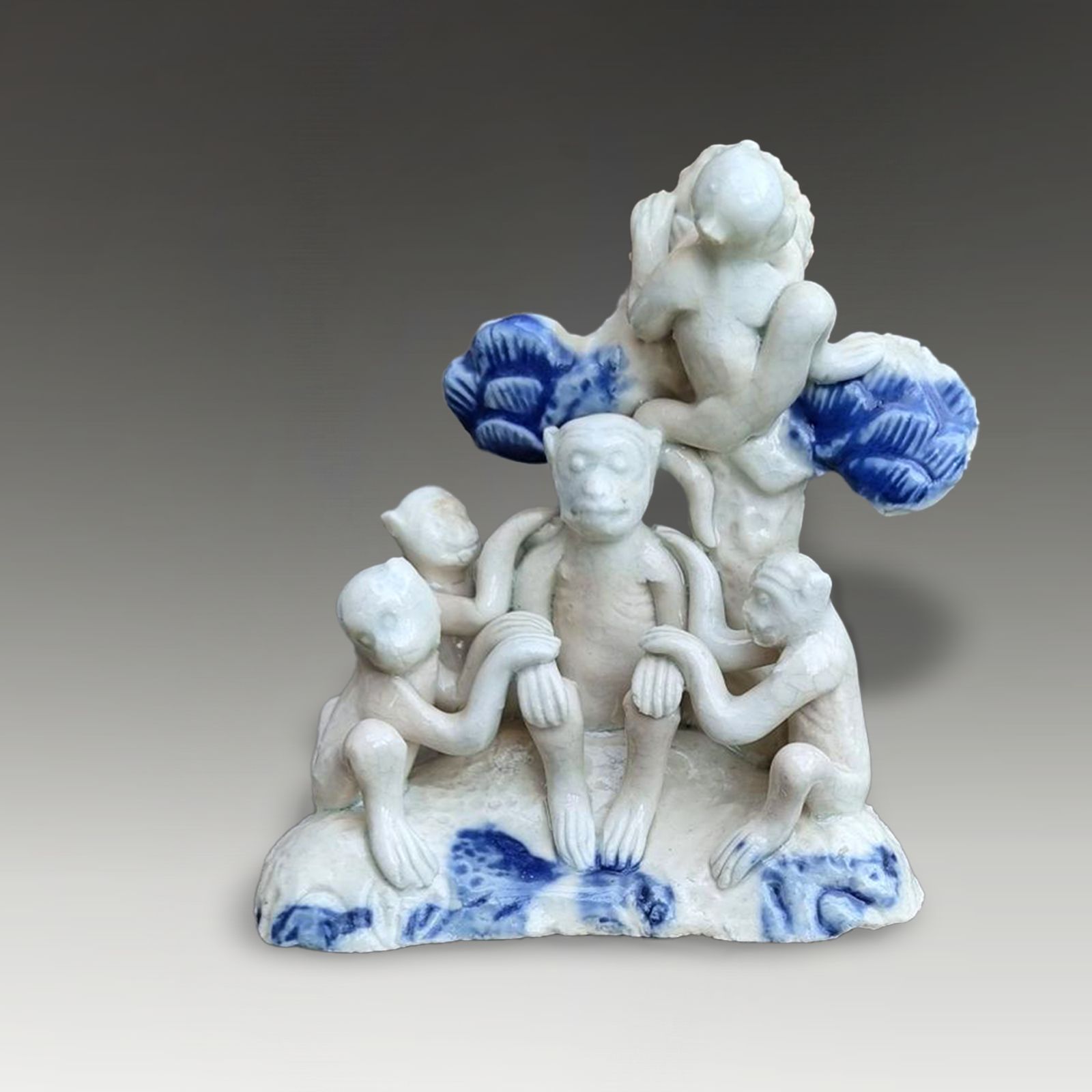 Japanese Hirado Monkey Group  Early Meiji Period Wonderful Quality 10cm Tall