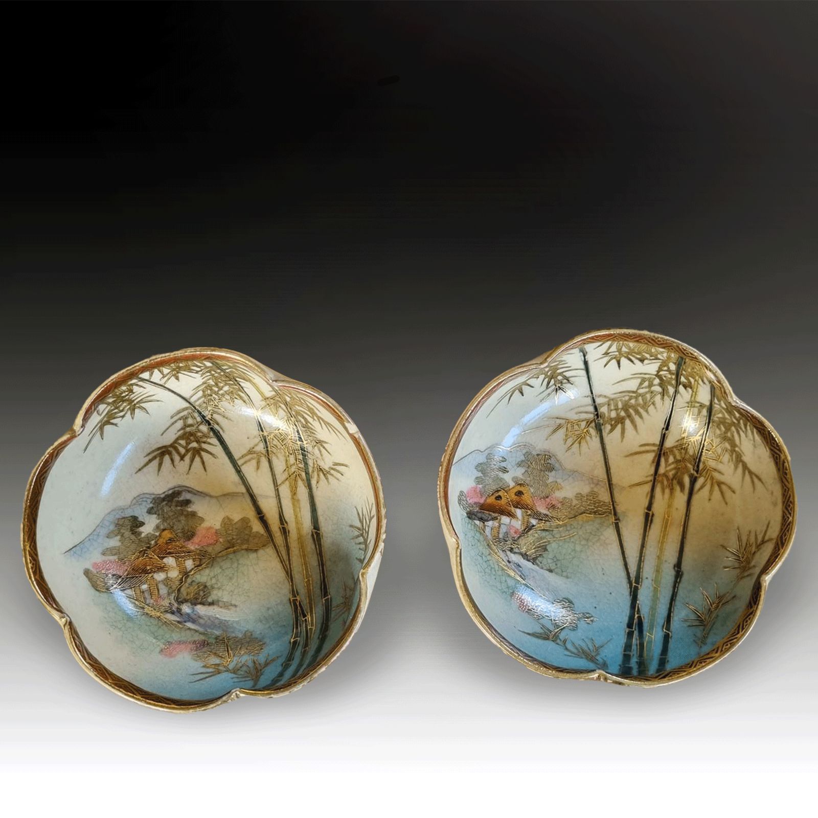 Japanese Satsuma Pair Of Bowls By Bizan Late Meiji Superb Quality 12cm D photo furniture