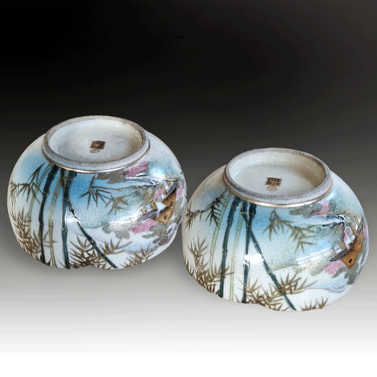 Japanese Satsuma Pair Of Bowls By Bizan Late Meiji Superb Quality 12cm D photo Home Decor