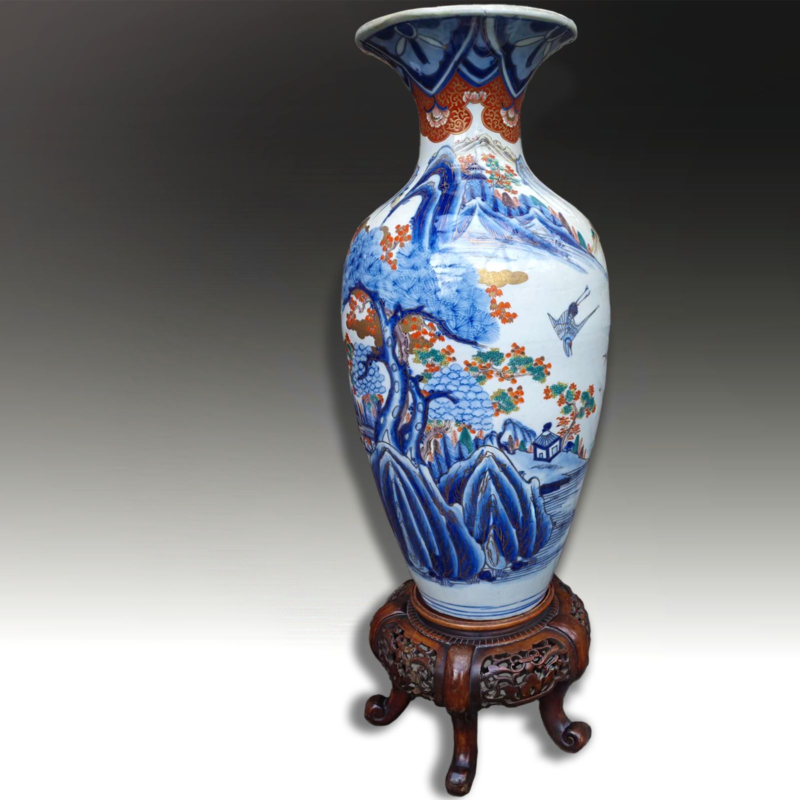 Japanese Edo Period Large Arita Vase Magnificent Quality. 72cm Tall With Stand photo furniture