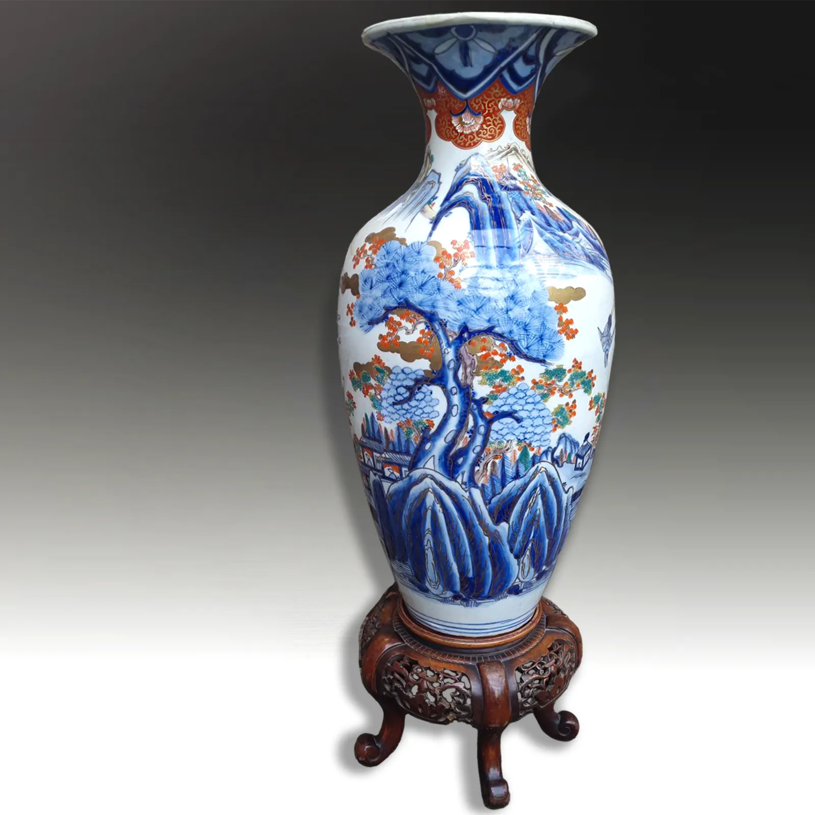 Japanese Edo Period Large Arita Vase Magnificent Quality. 72cm Tall With Stand photo for sale