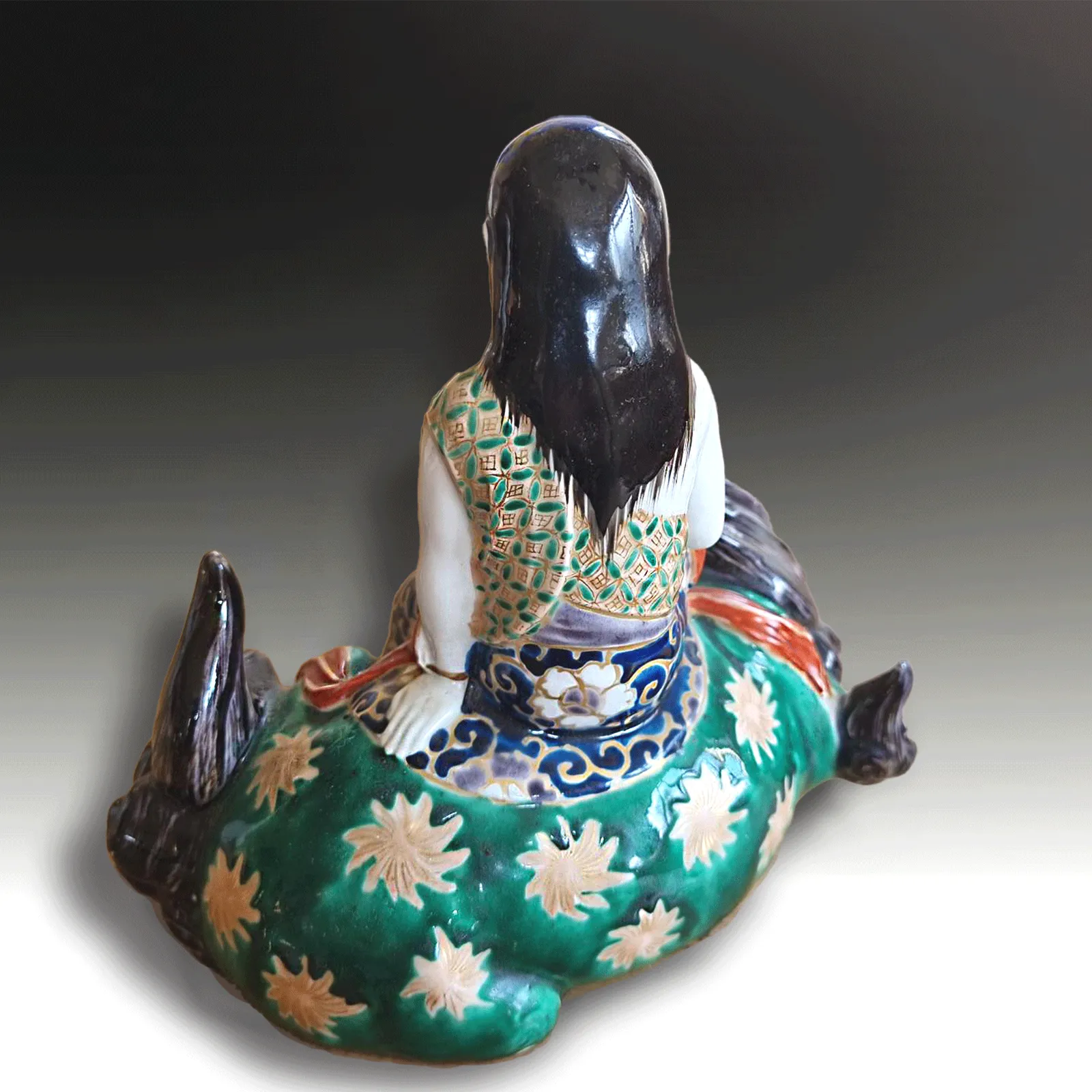 Japanese Meiji Period Kutani "Kannon On Shishi" Exceptionally Decorated 21cm W photo buy
