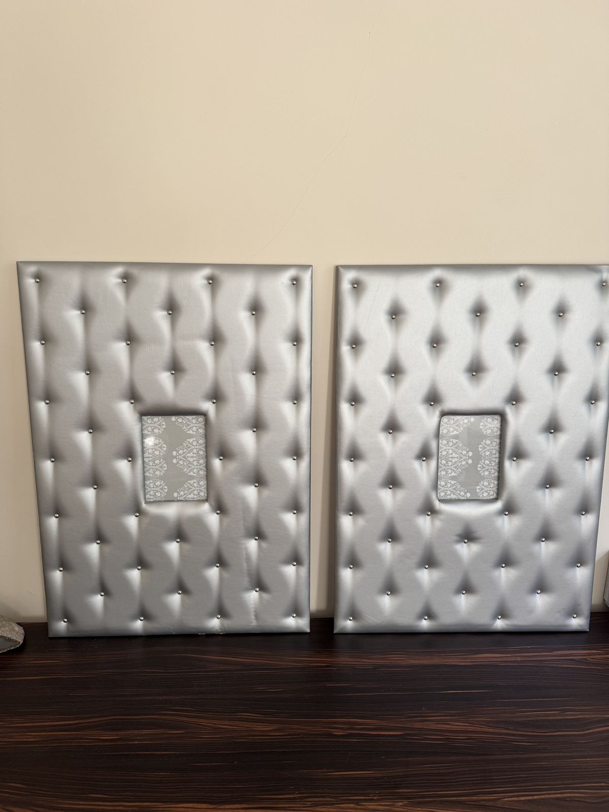Large Scale Silver Faux Leather Padded And Studded Picture Frames photo vinterior