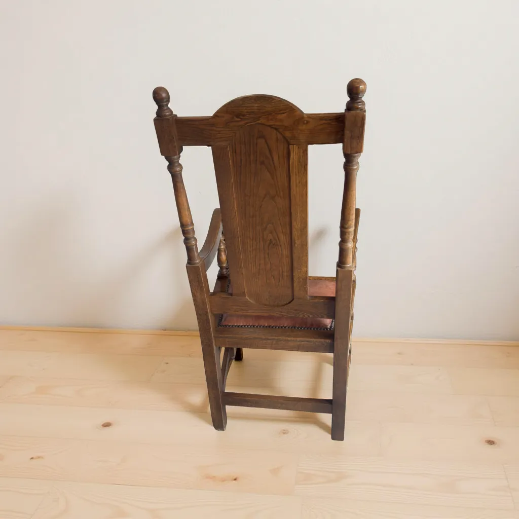 Set Of 2 Oak Panel Back Carver Dining Chair With Armrests Dark Brown Antique Style photo Furniture