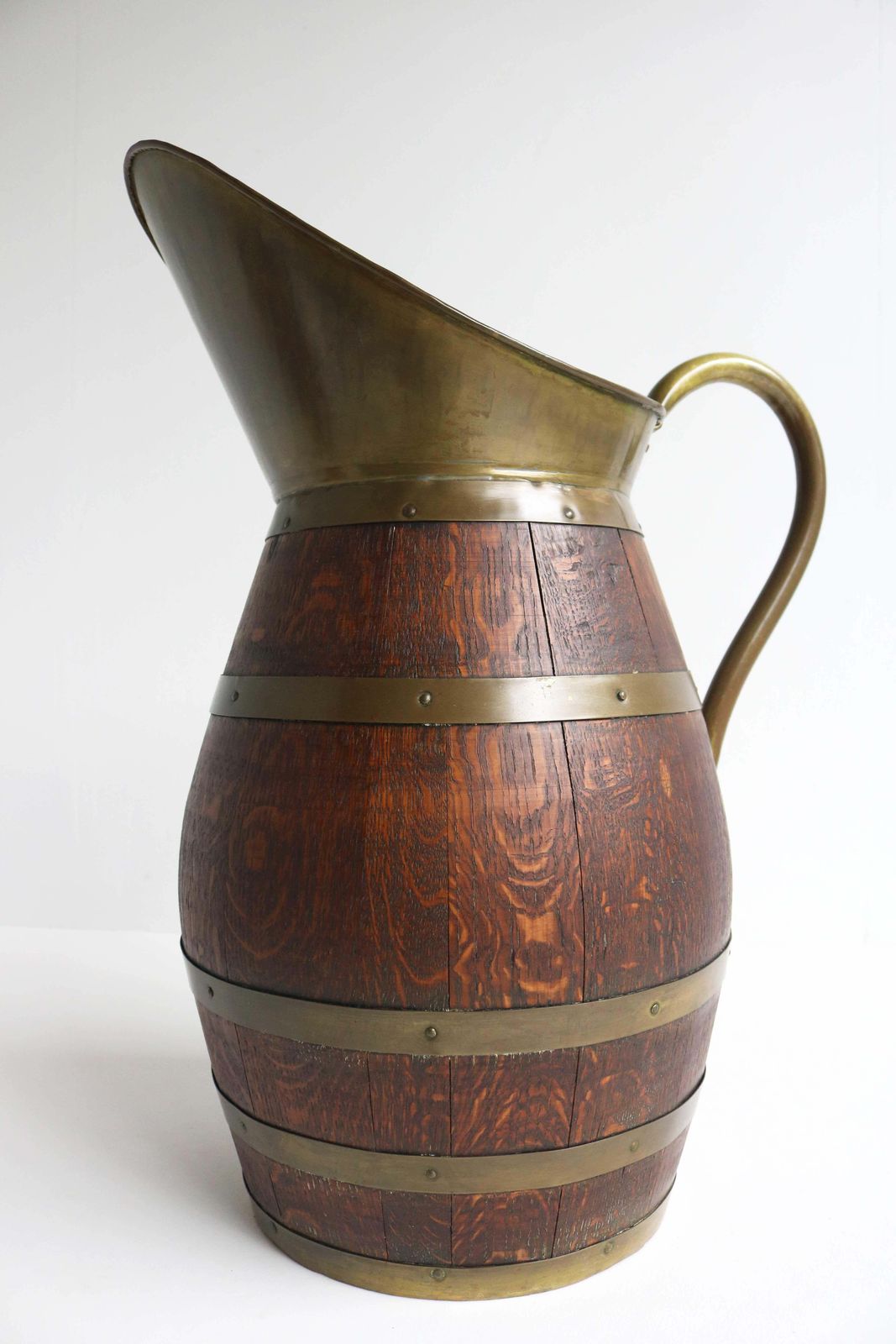 Antique French Copper And Oak Pitcher, Wine Jug Umbrella Holder 1900 Hallway photo vintage