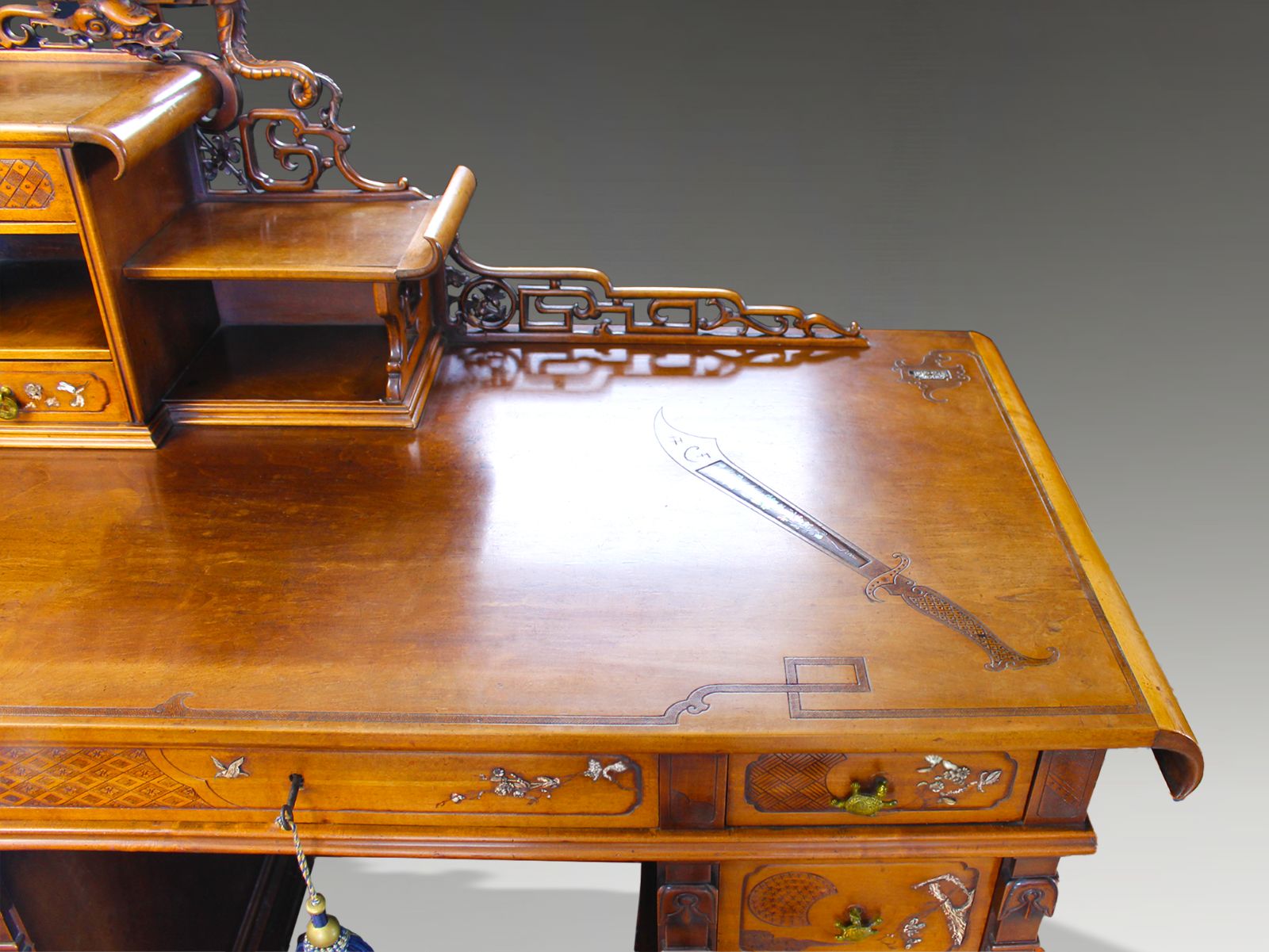 Magnificent French Gabriel Viadot  Circa 1878  Aesthetic Movement Kneehole Desk photo Furniture
