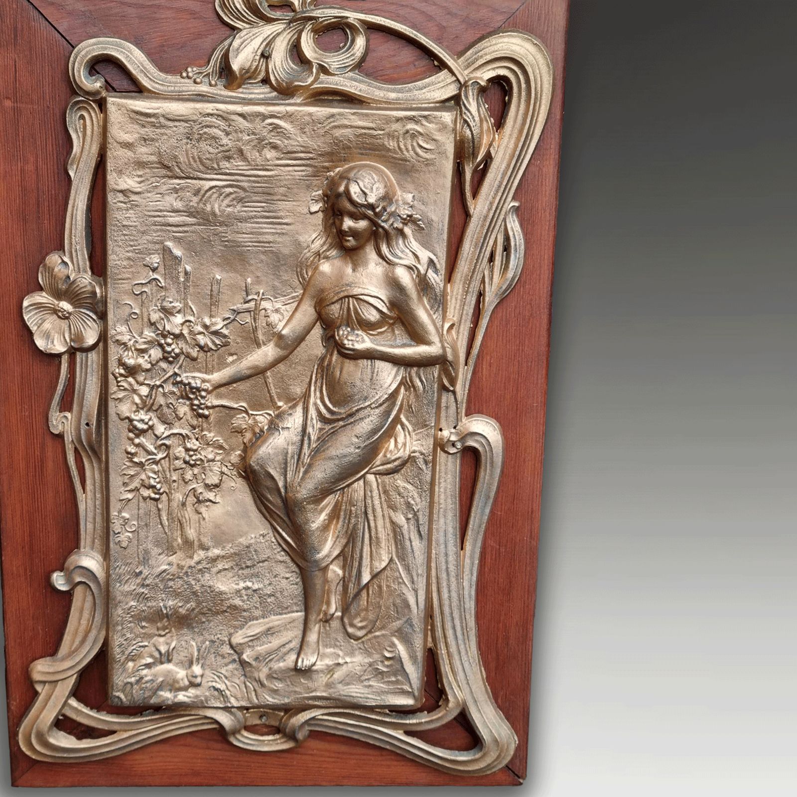 Pair Of Art Nouveau Gilded Pewter Plaques In Frames  Lovely Quality  C1895 43cmh photo Art