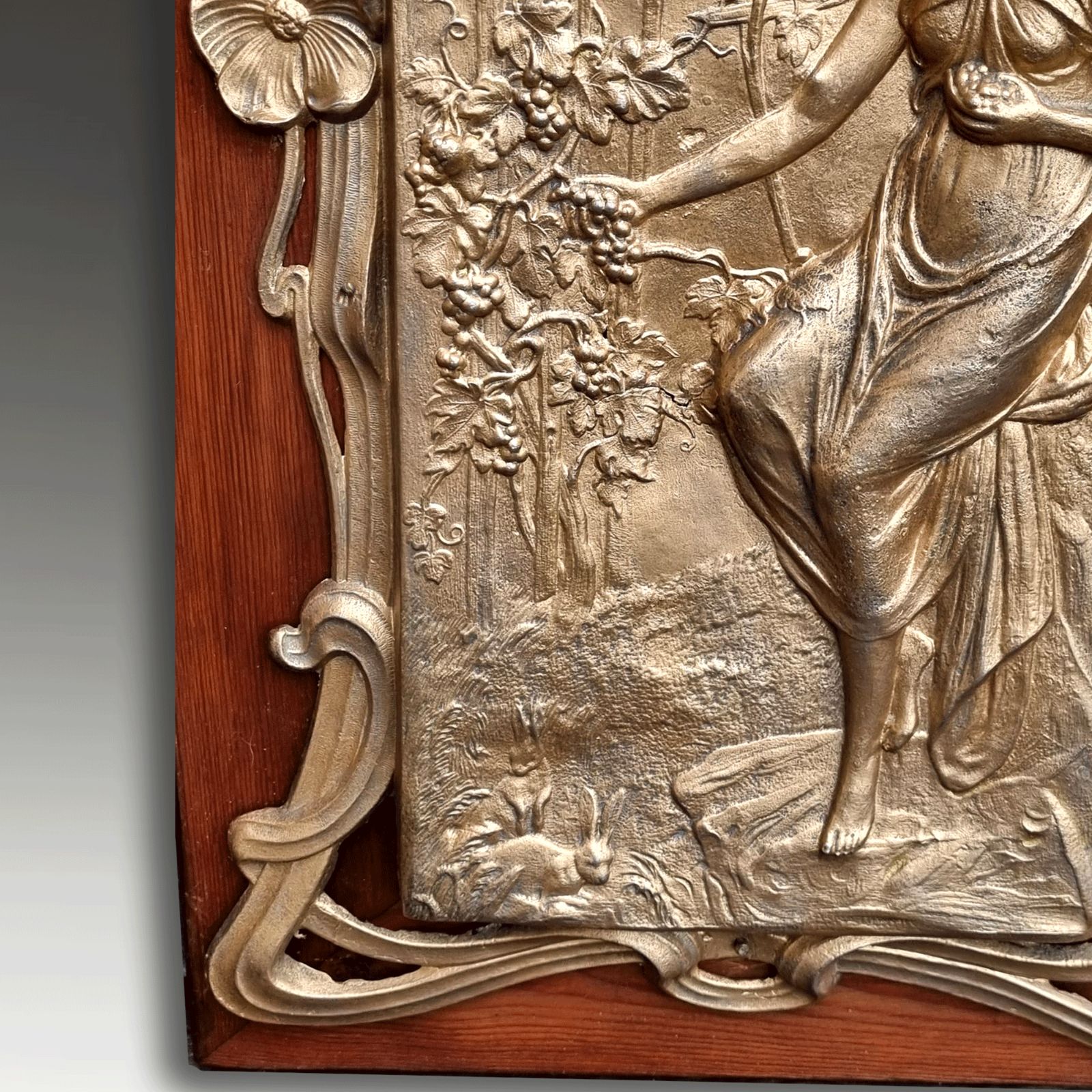 Pair Of Art Nouveau Gilded Pewter Plaques In Frames  Lovely Quality  C1895 43cmh photo buy