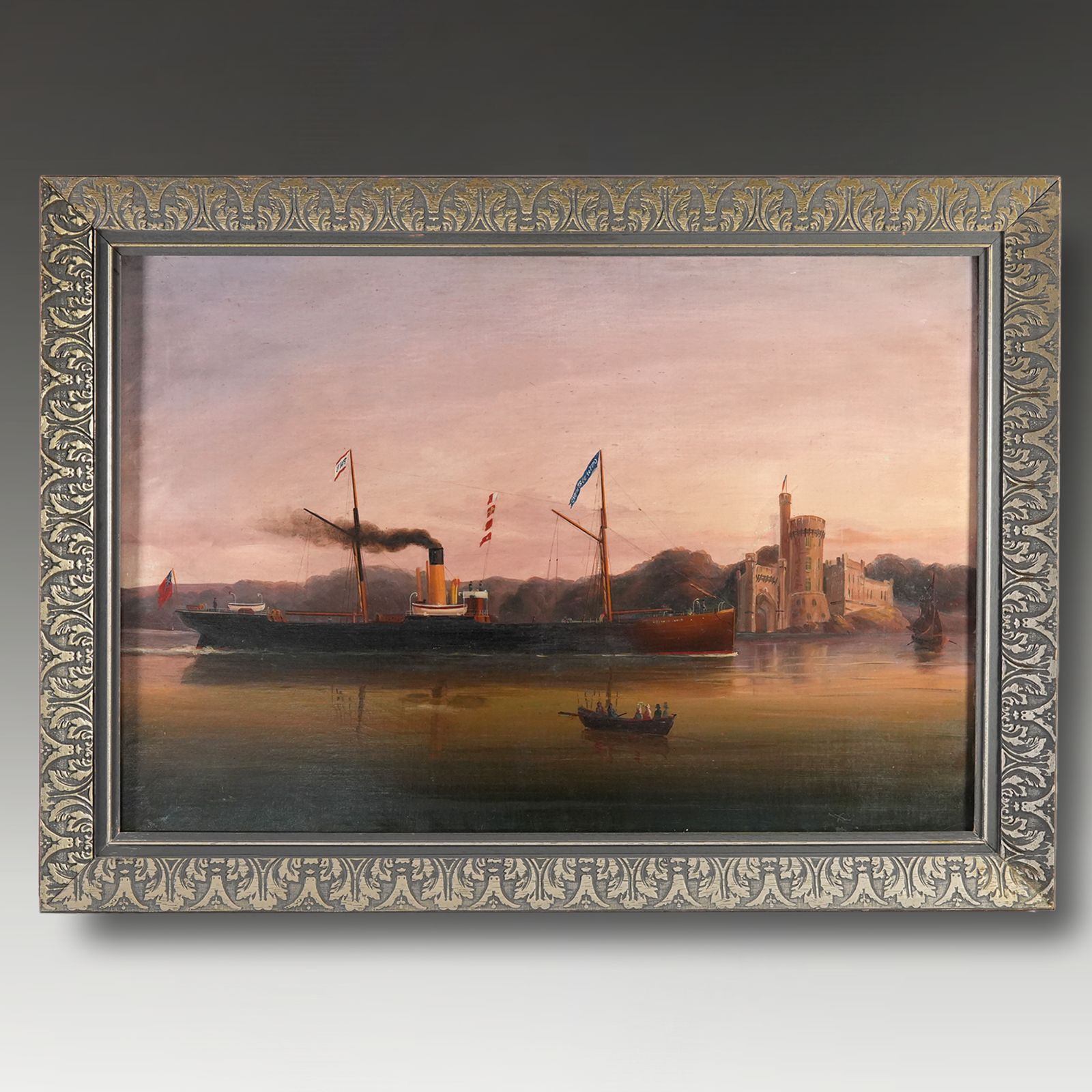 Marine Oil Painting C 1860 "City Of Dortmund" Steam Ship  Blackrock Castle  85cm