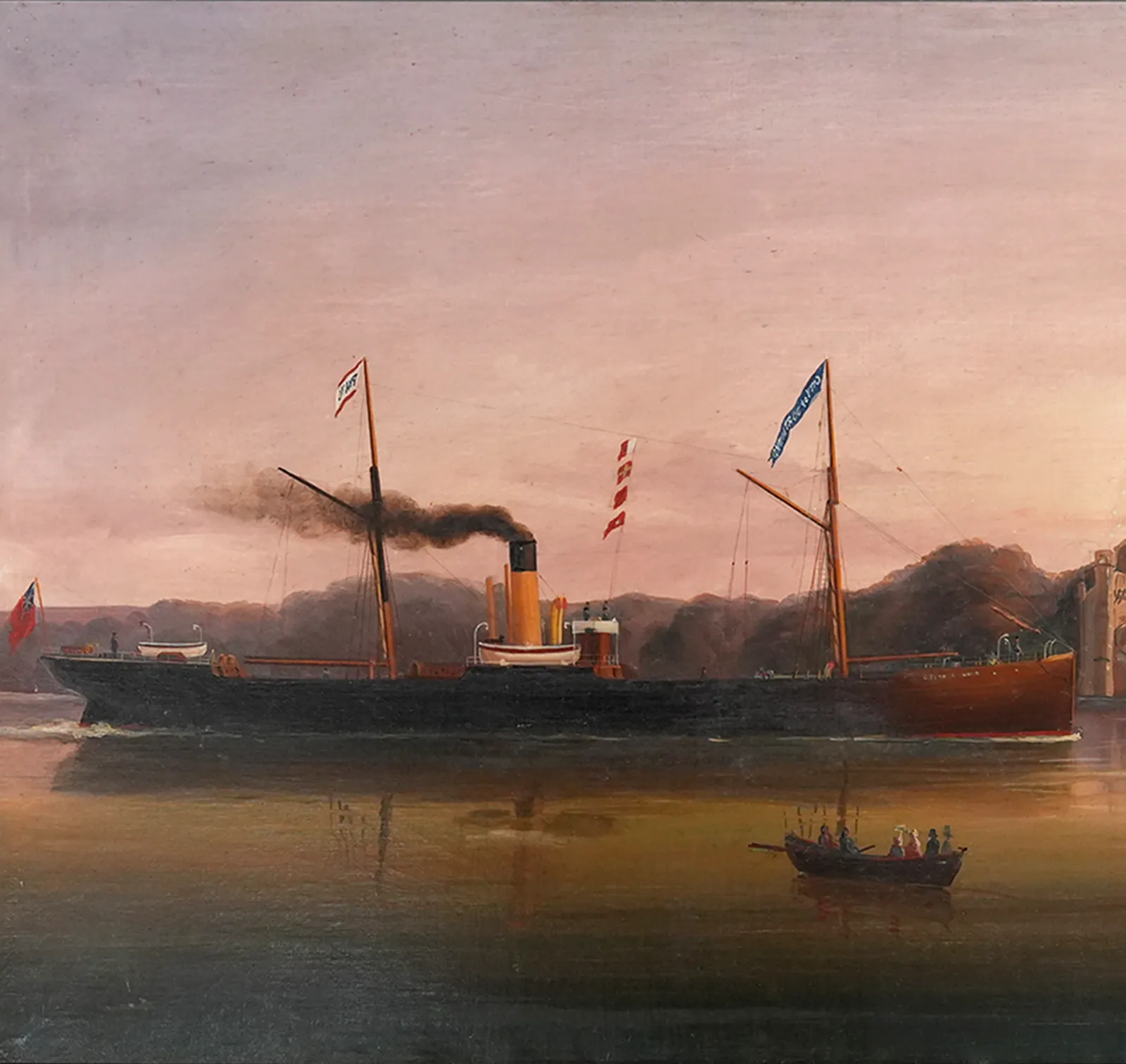 Marine Oil Painting C 1860 "City Of Dortmund" Steam Ship  Blackrock Castle  85cm photo Art
