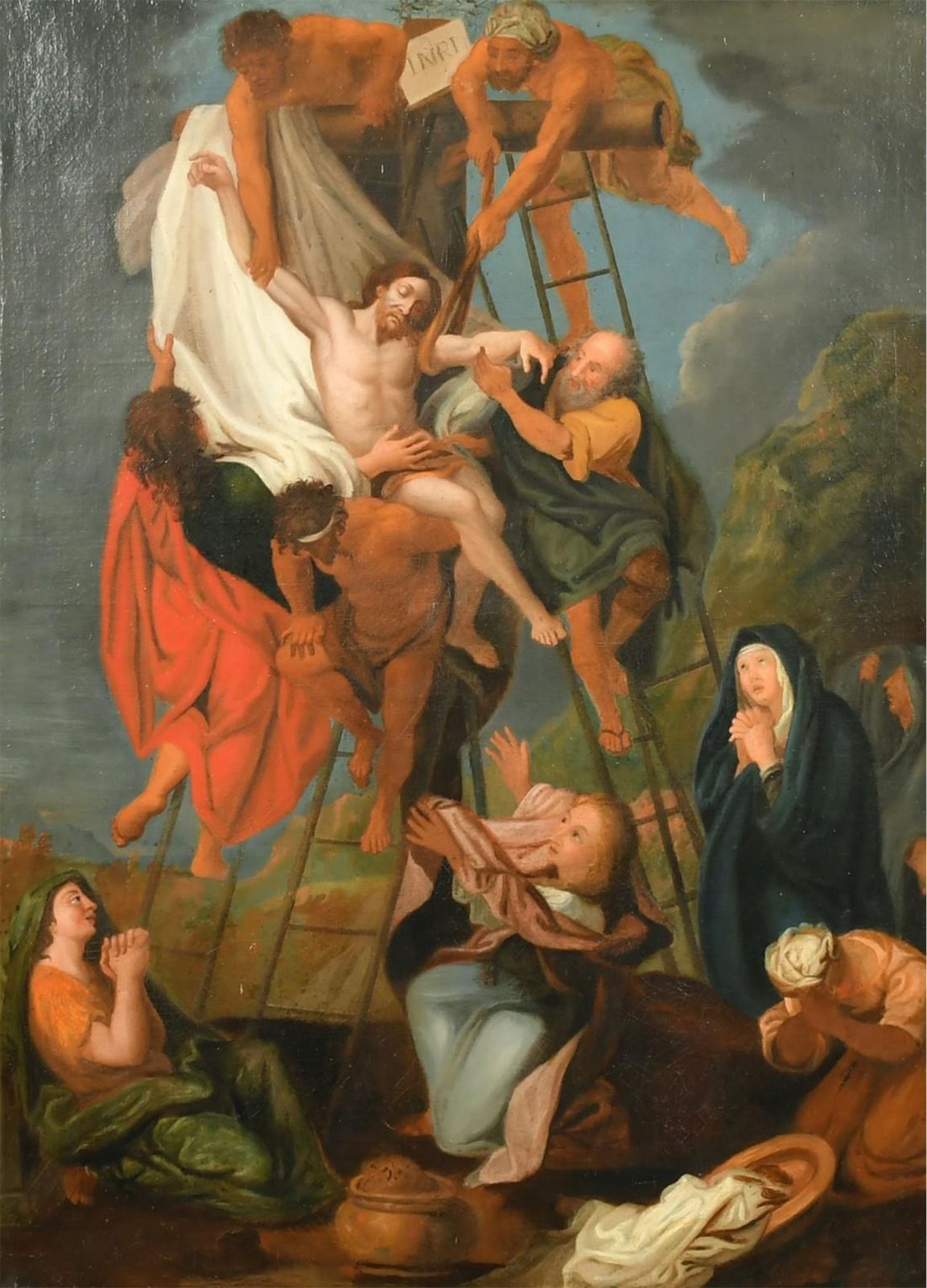 Antique Late 18th Century Oil  Decent From The Cross Follower Of Charles Le Brun photo furniture