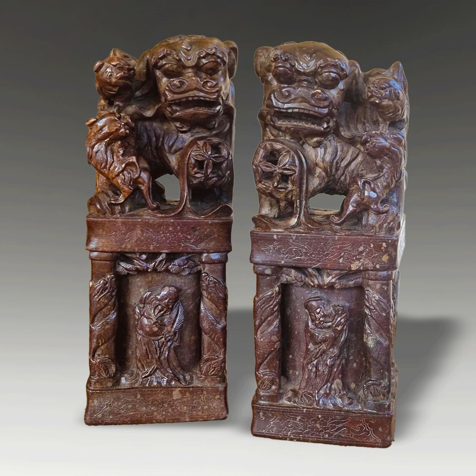 Antique Pair Chinese Carved Stone Seals "Buddhist Lions" C1820  Superb Quality photo furniture