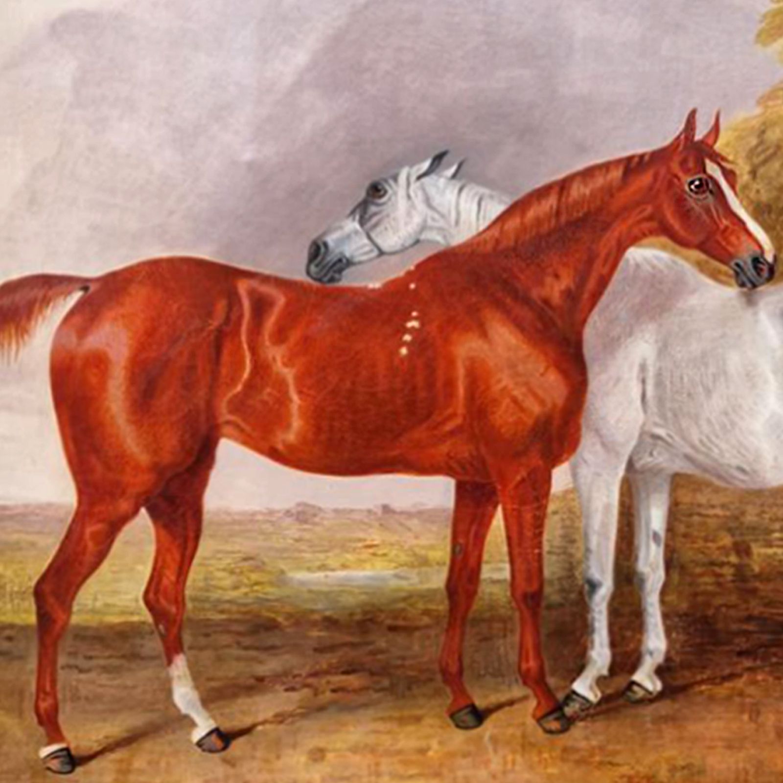 Grey And Chestnut Horses With Foal  Oil Painting Dated 1834  R.W.Folkard 105cm W photo Art